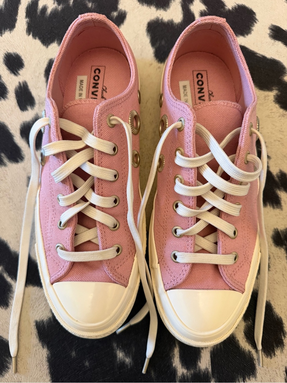 Converse Pink Canvas Low-Top Sneakers with White Soles and Laces